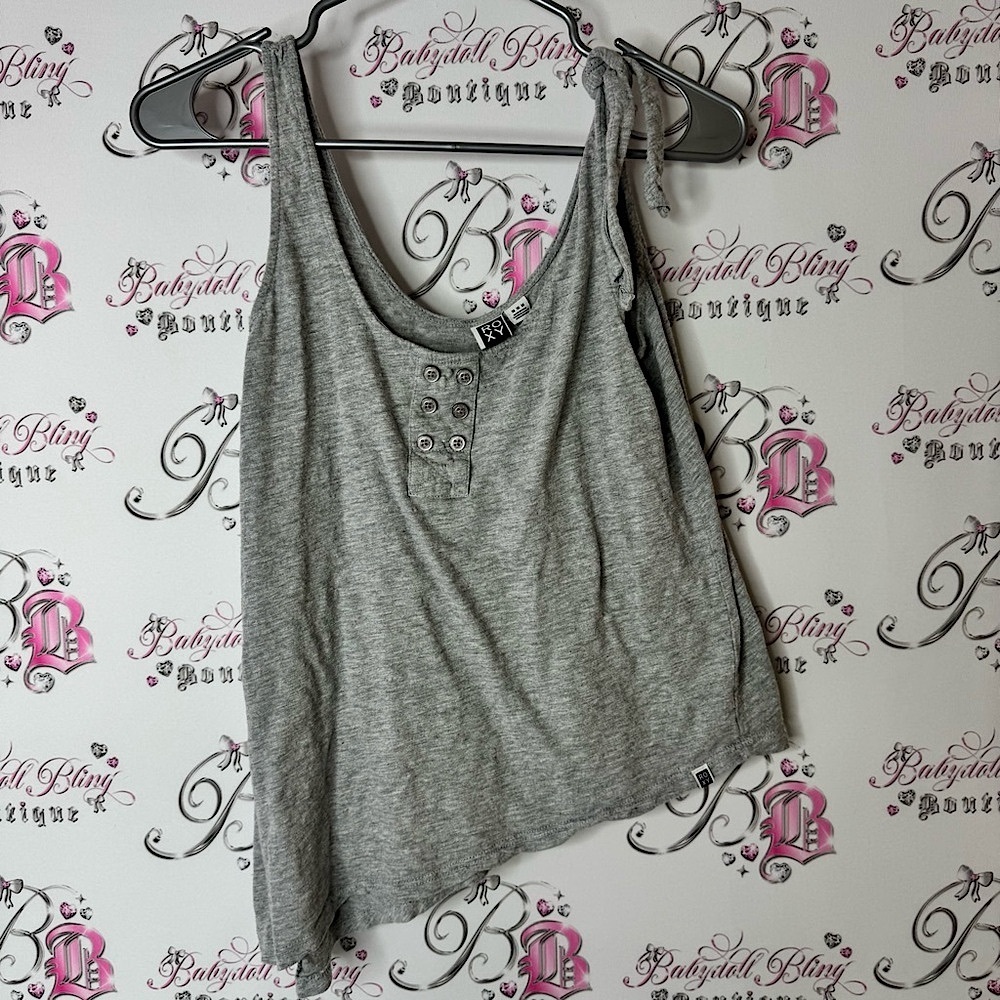 Roxy tank top buttons tie up sleeve logo Women's Top by Roxy